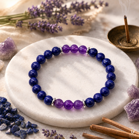Calm & Wisdom Amethyst Lapis Lazuli Bracelet (Natural Beads)