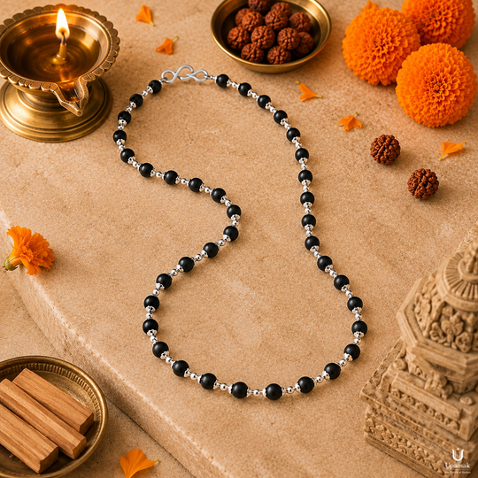 Silver Plated Karungali Ebony Wood Mala