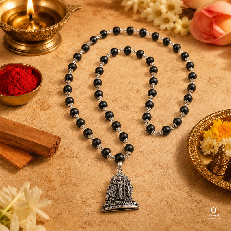 Silver Plated Lord Murugan Karungali Mala