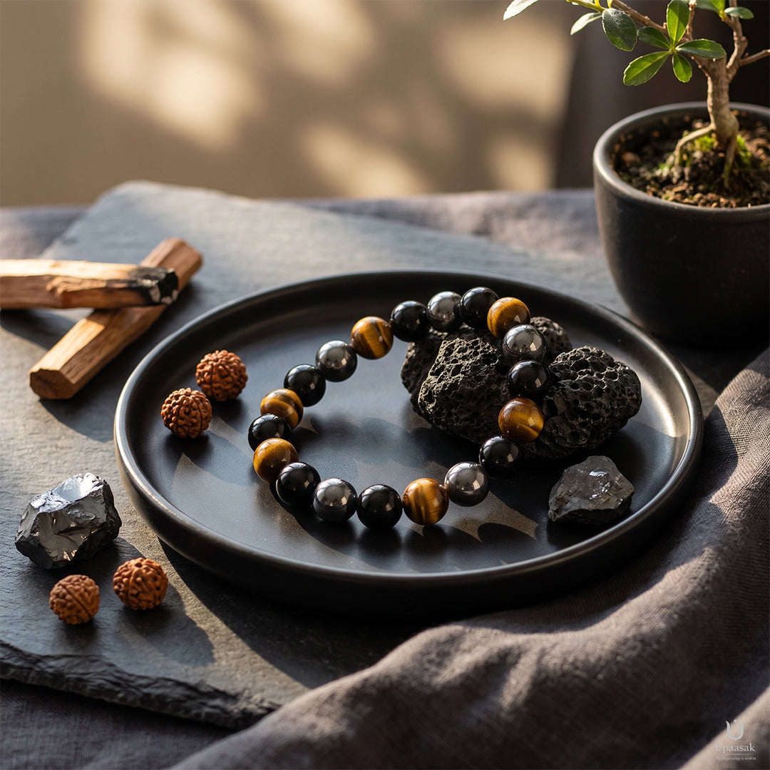Protection Triple Hematite Bracelet (Natural Beads)