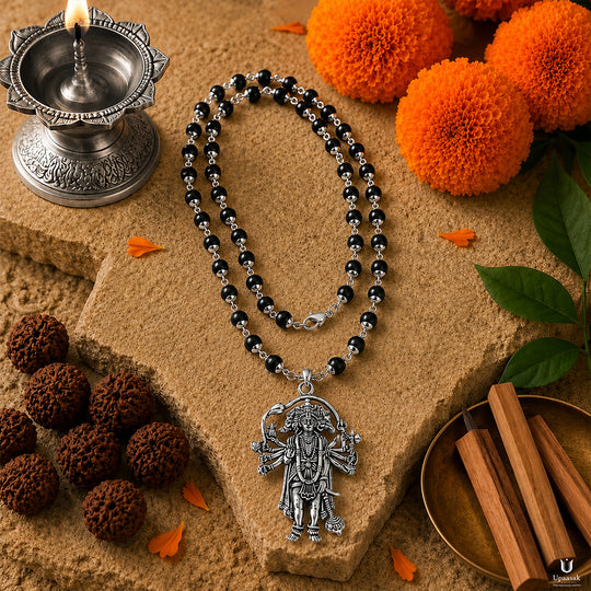 Silver Plated Karungali Mala — Hanuman Ji