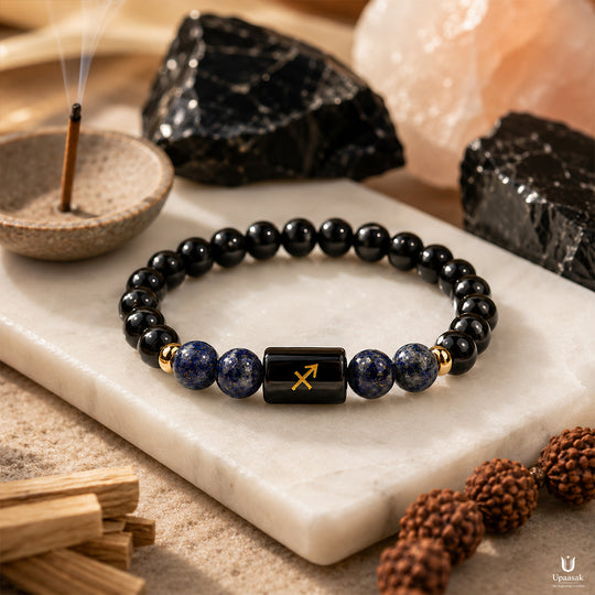 Protection Lapis Lazuli Black Obsidian Bracelet (Natural Beads)