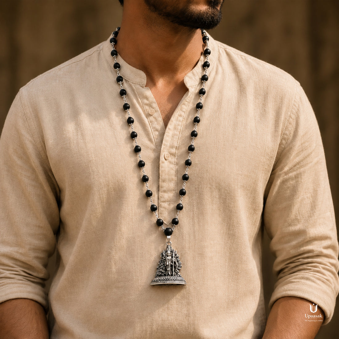 Silver Plated Lord Murugan Karungali Mala