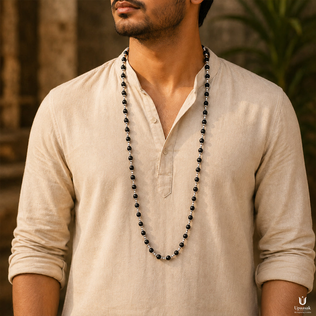 Silver Plated Karungali Ebony Wood Mala