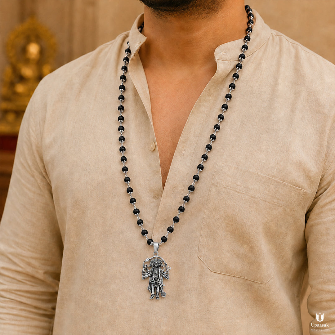 Silver Plated Karungali Mala — Hanuman Ji