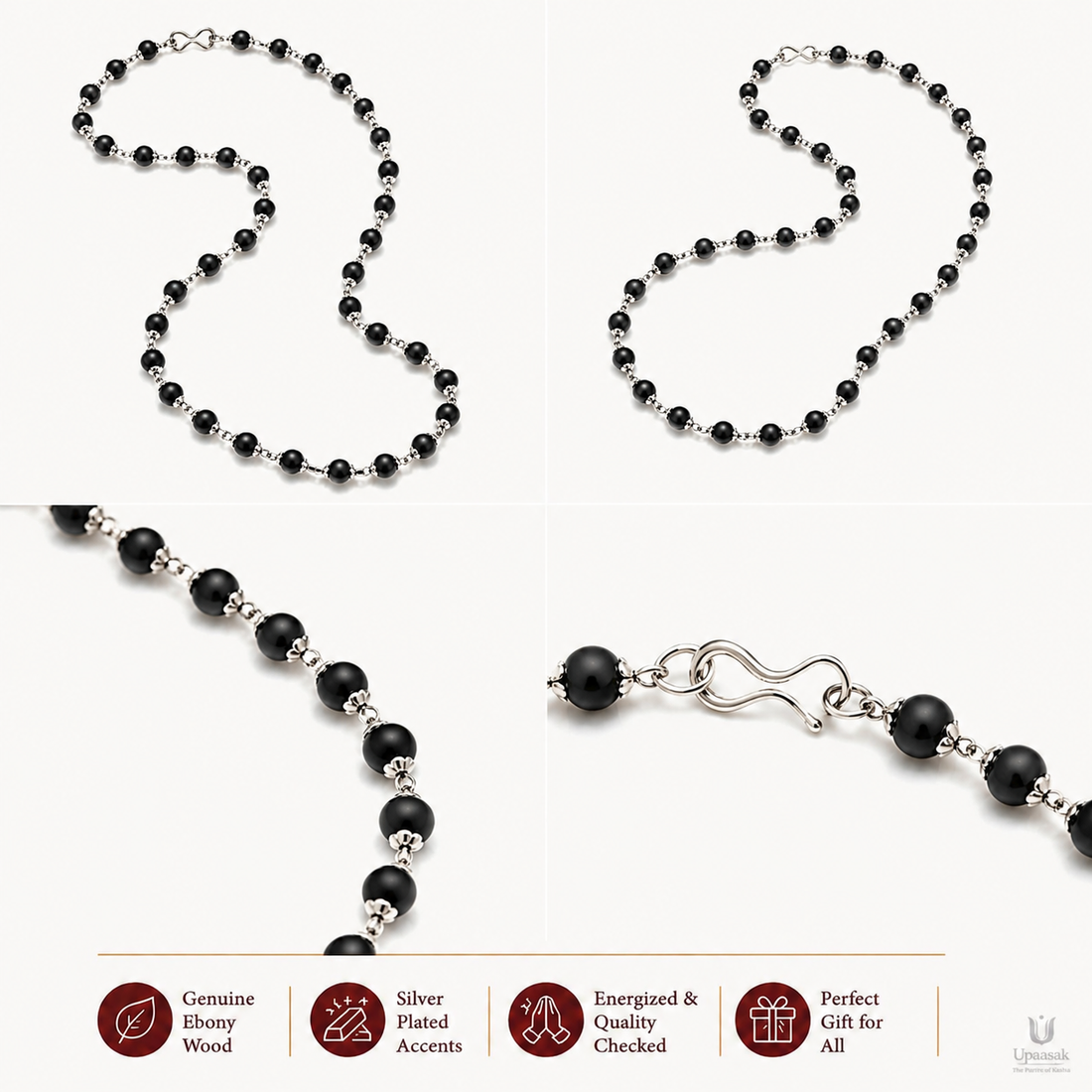 Silver Plated Karungali Ebony Wood Mala