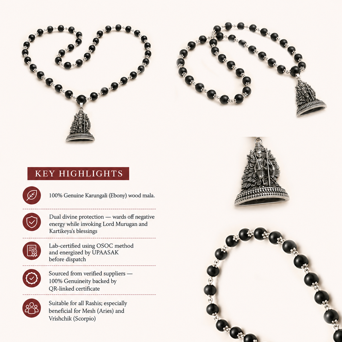 Silver Plated Lord Murugan Karungali Mala