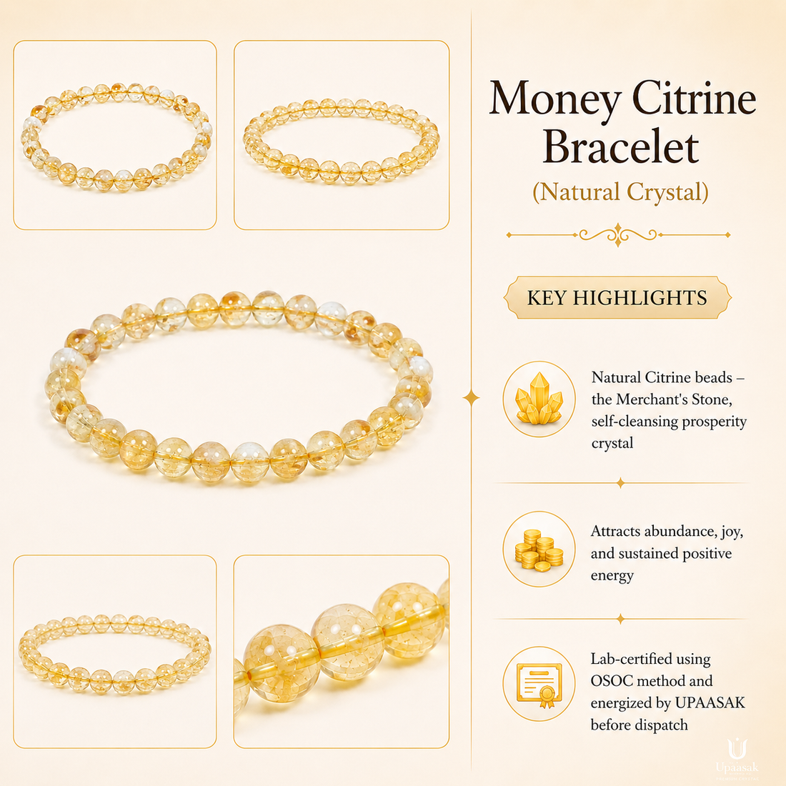 Money Citrine Bracelet (Natural Crystal)