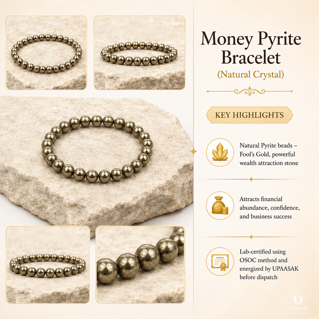 Money Pyrite Bracelet (Natural Crystal)