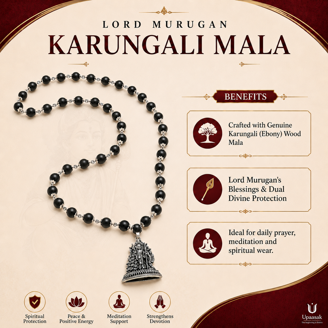 Silver Plated Lord Murugan Karungali Mala