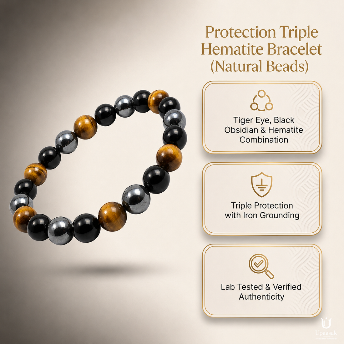 Protection Triple Hematite Bracelet (Natural Beads)