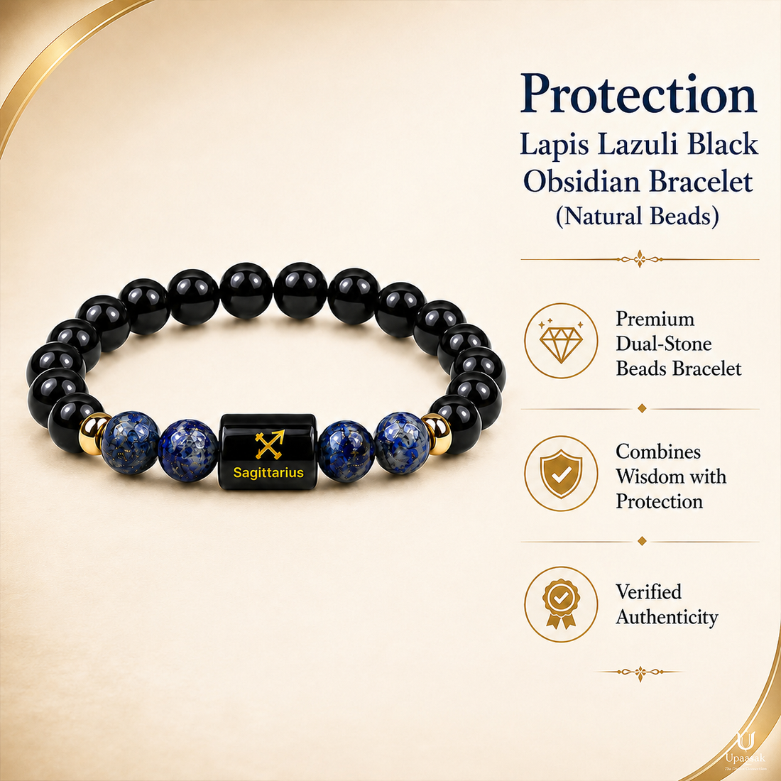 Protection Lapis Lazuli Black Obsidian Bracelet (Natural Beads)