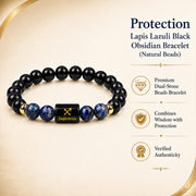 Protection Lapis Lazuli Black Obsidian Bracelet (Natural Beads) thumbnail 5