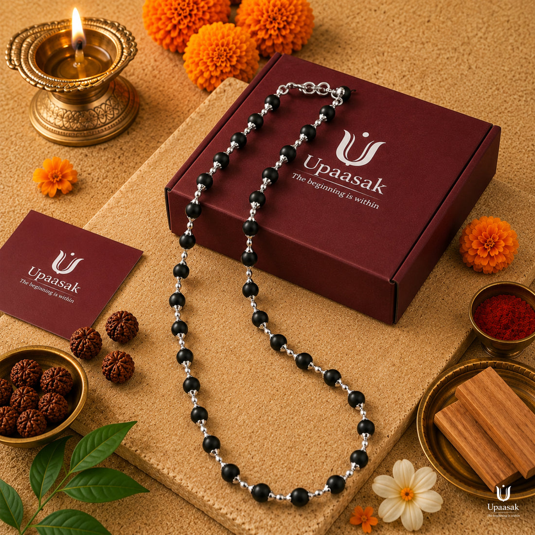 Silver Plated Karungali Ebony Wood Mala