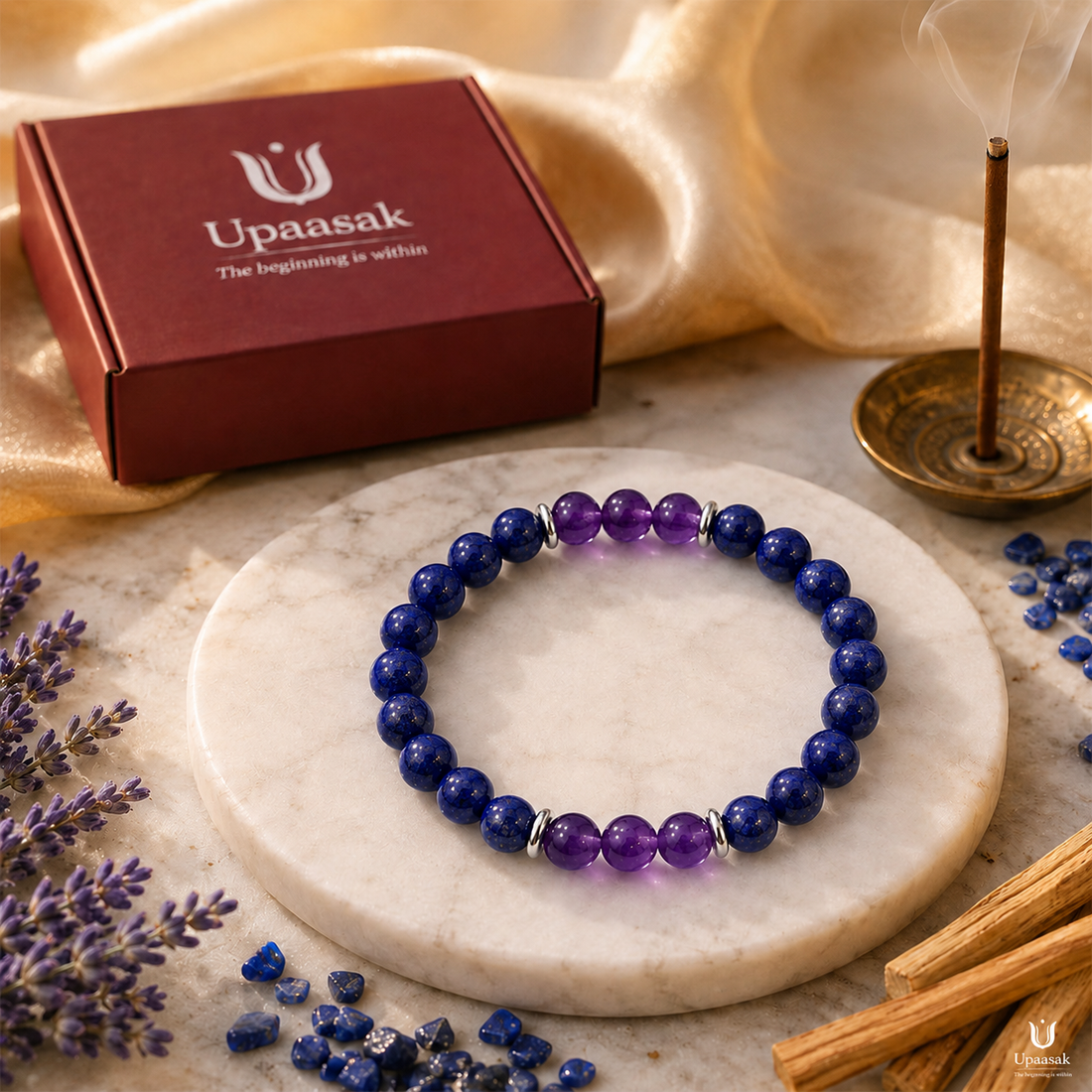 Calm & Wisdom Amethyst Lapis Lazuli Bracelet (Natural Beads)