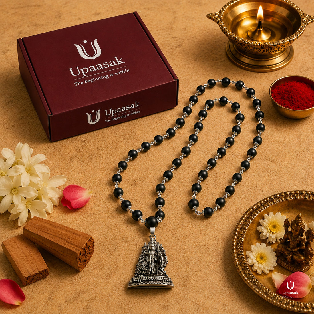 Silver Plated Lord Murugan Karungali Mala