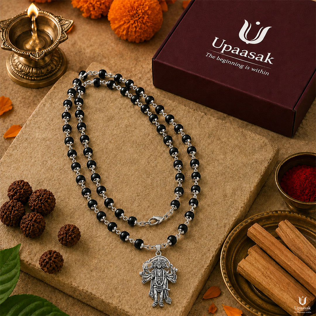 Silver Plated Karungali Mala — Hanuman Ji