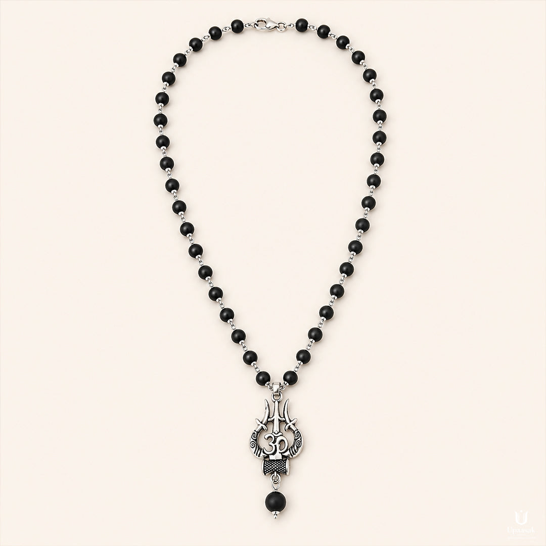 Silver Plated Karungali Mala with Trishul Pendant